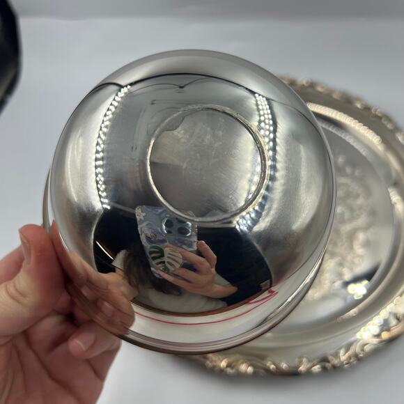 Vintage Silver Plated Chips N Dip Decorative Etched Serving Tray Bridgerton - Picture 11 of 11